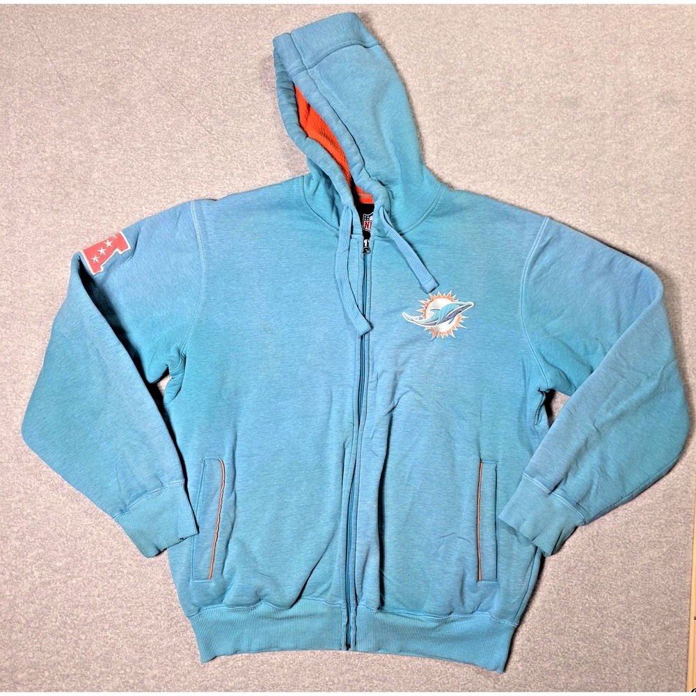 Vtg Miami Dolphins Hoodie Men M Blue Full Zip Fleece Dan Marino NFL Football Fan